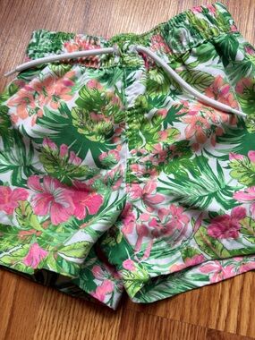 Janie and Jack Pink & Green Tropical Floral Swim Trunks